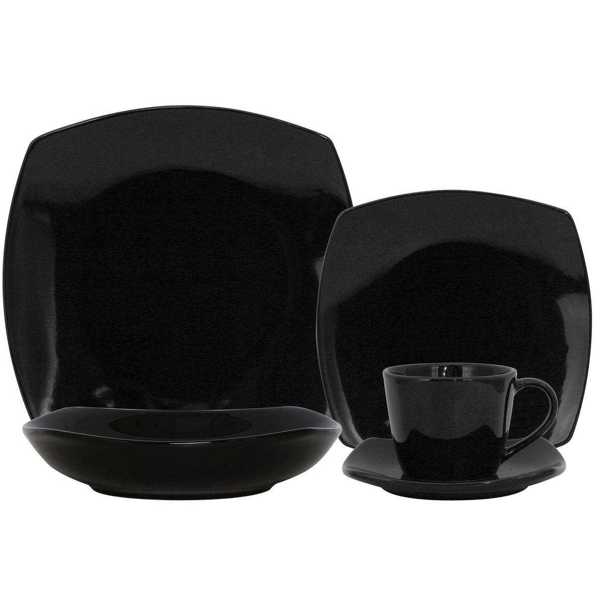 JUST HOME COLLECTION - Juego de Vajillas Cerámico Cuadrado Negro 30 Piezas
