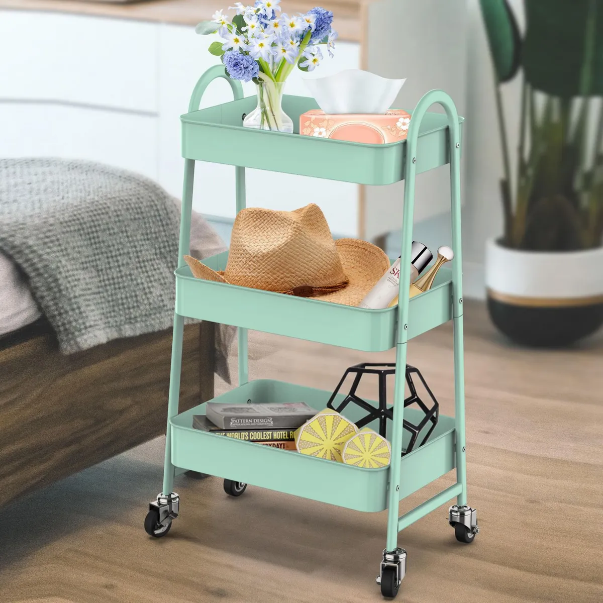 JUST HOME COLLECTION - Carrito Organizador 3 Niveles Menta