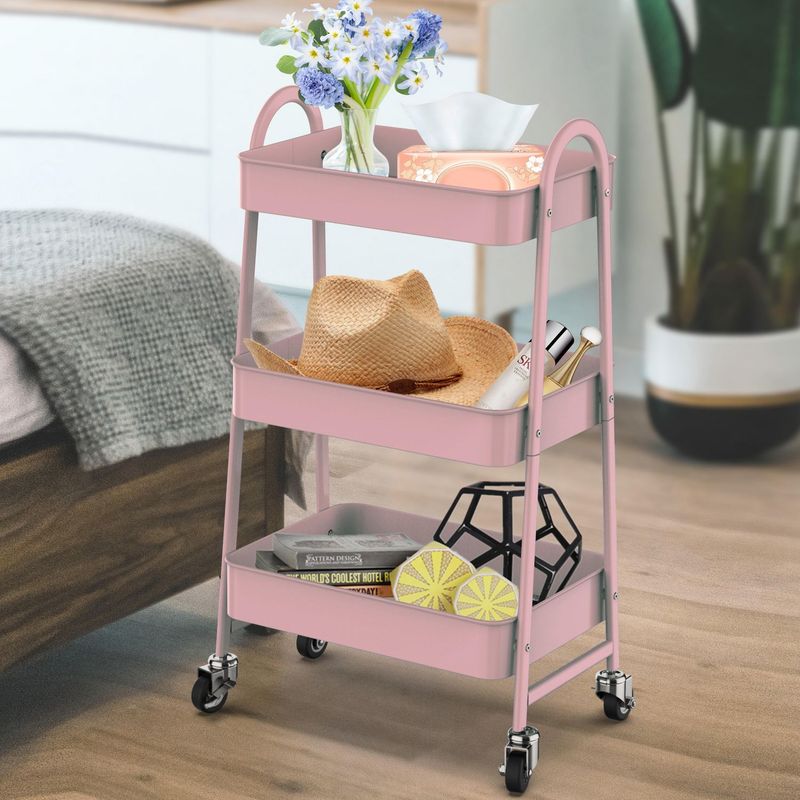 JUST HOME COLLECTION - Carrito Organizador 3 Niveles Rosa