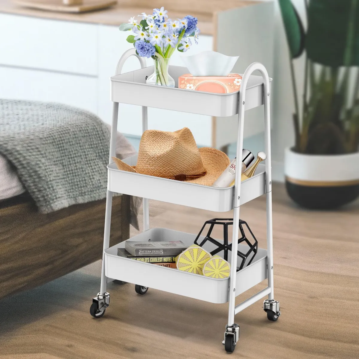 JUST HOME COLLECTION - Carrito Organizador 3 Niveles Blanco