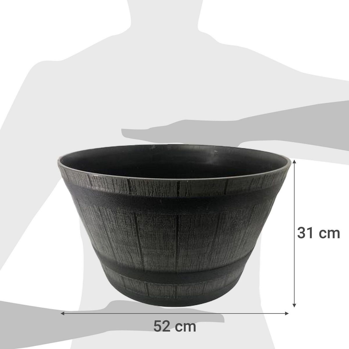 JUST HOME COLLECTION - Maceta de Polipropileno Look Barril 52x31cm Negro