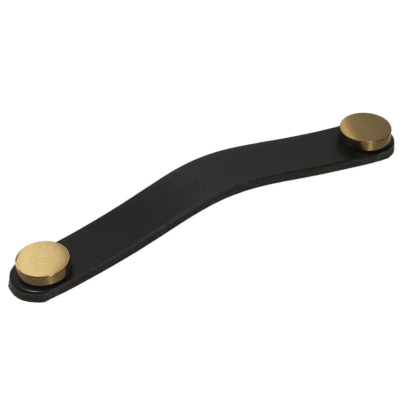 FIXSER - Jalador de Asa Piel de Cuero Negro Botón Oro UL24 128 mm