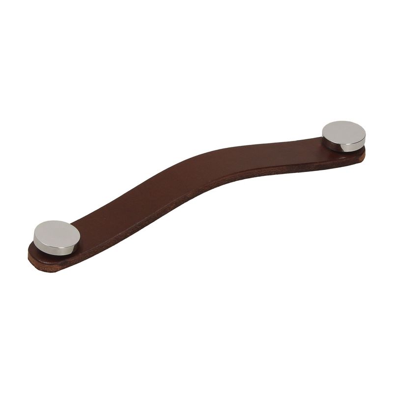 FIXSER - Jalador de Asa Piel de Cuero Marrón Botón Cromo Brillo UL24 128 mm