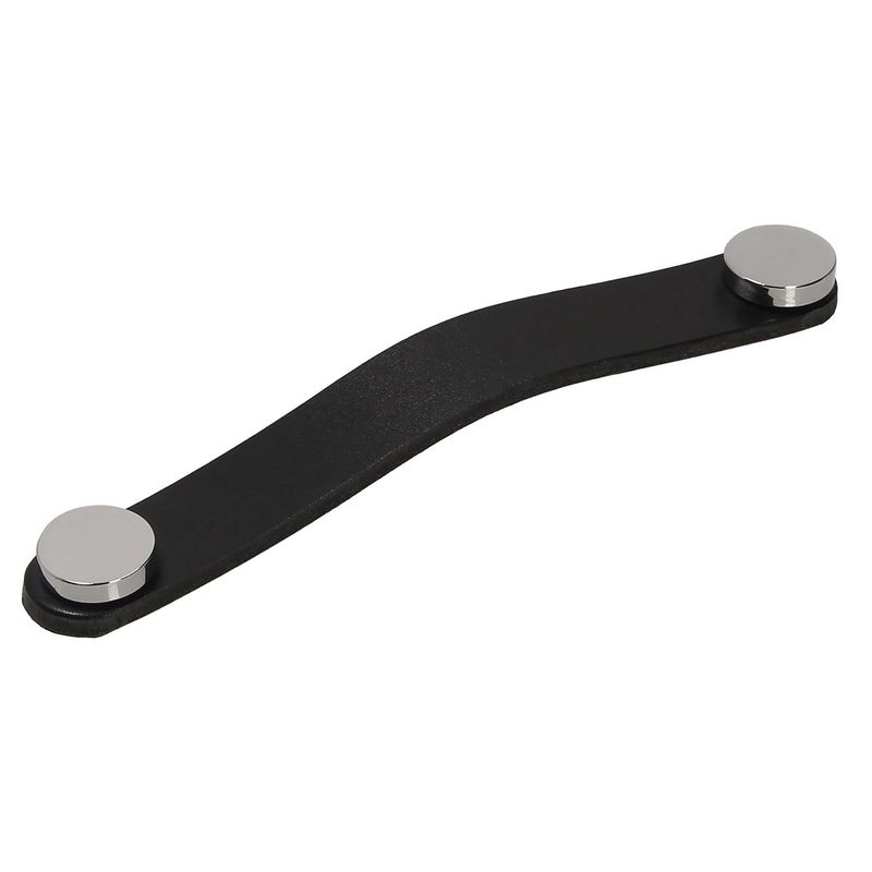 FIXSER - Jalador de Asa Piel de Cuero Negro Botón Cromo Brillo UL24 128 mm