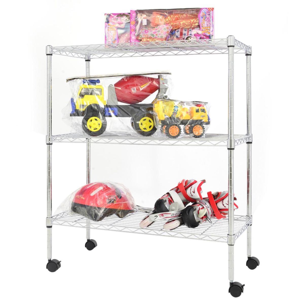 JUST HOME COLLECTION - Estante Metal con ruedas 3 Niveles 95x75x35cm 30 kg Gris