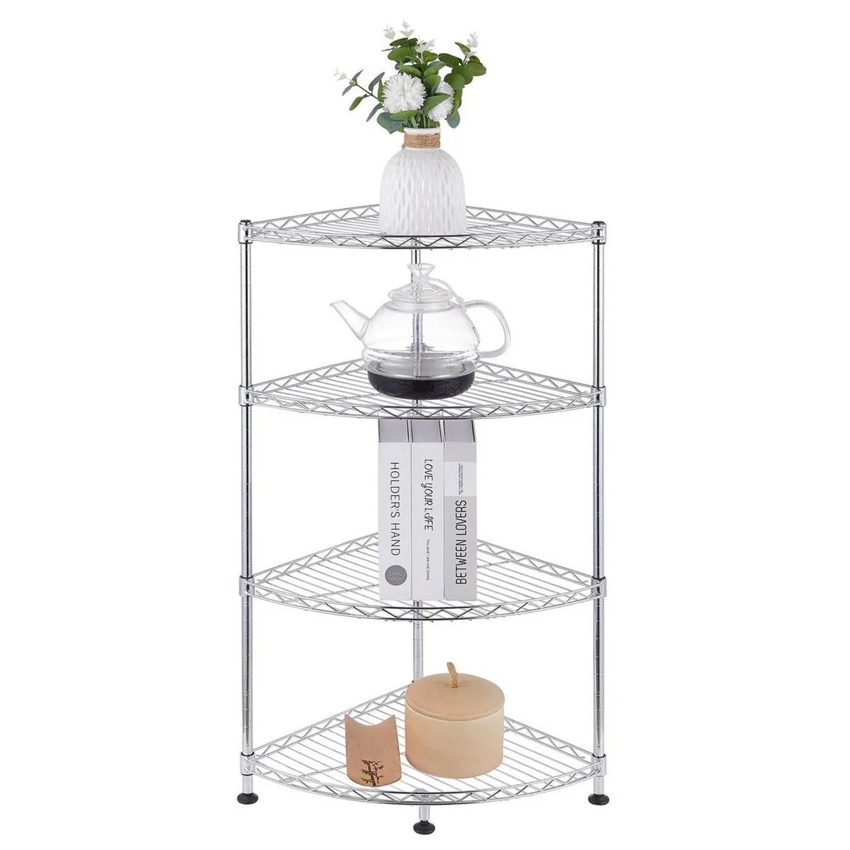 JUST HOME COLLECTION - Estante Esquinero Acero 4 Niveles Cromado 20 kg