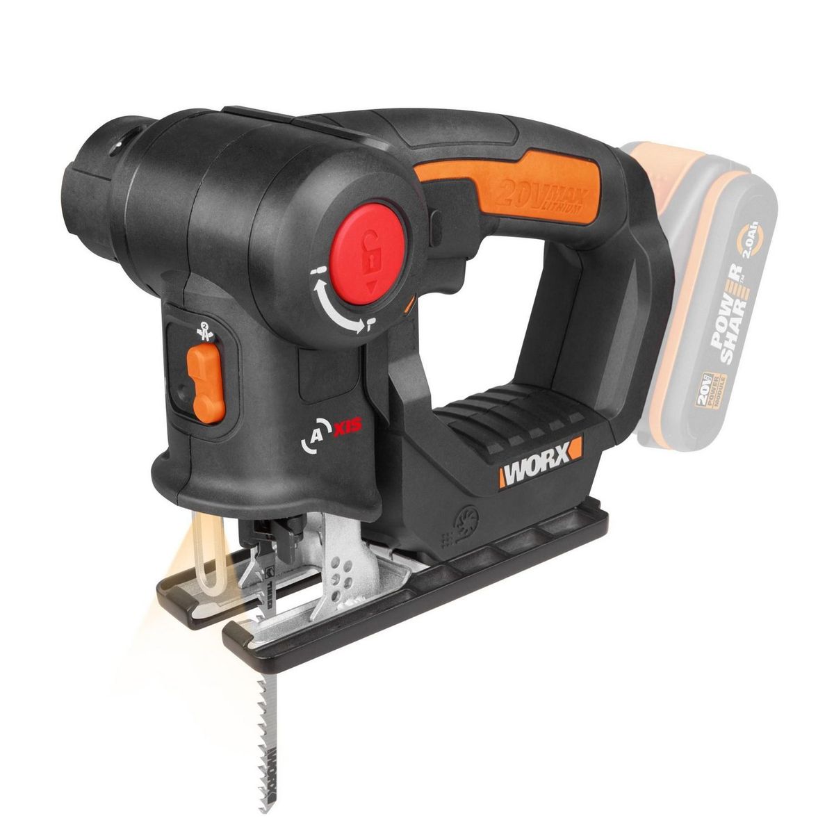 WORX - Sierra Recíproca Inalámbrica Worx 20V + Accesorios (Sin batería)