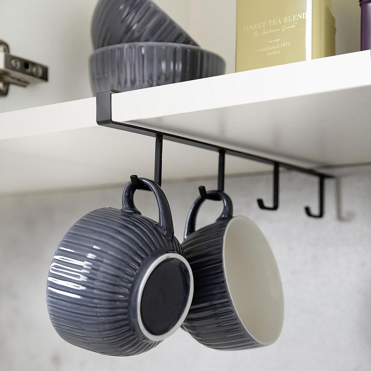 WENKO - Colgador Armario Tazas 4 Ganchos Negro