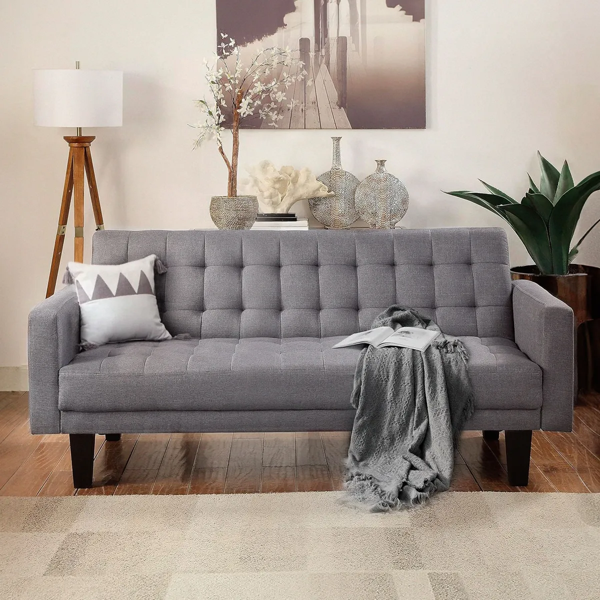 JUST HOME COLLECTION - Sofá Cama Futón 3 Cuerpos Roma Gris