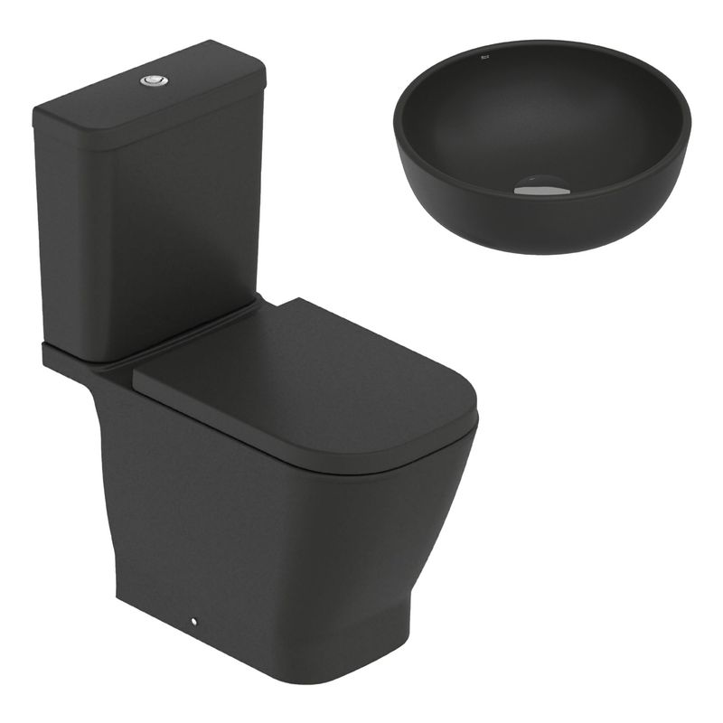 ROCA - WC Inodoro Roca Dos Piezas Cassandra Onix 6 litros + Lavamanos para Sobreponer Roca Domus ER35 Onix