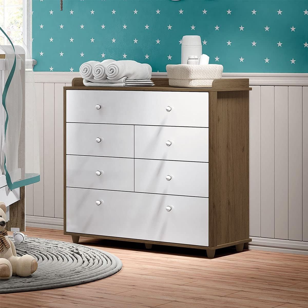 CASA BONITA - Cómoda 6 Cajones Pao Blanco/Nogal