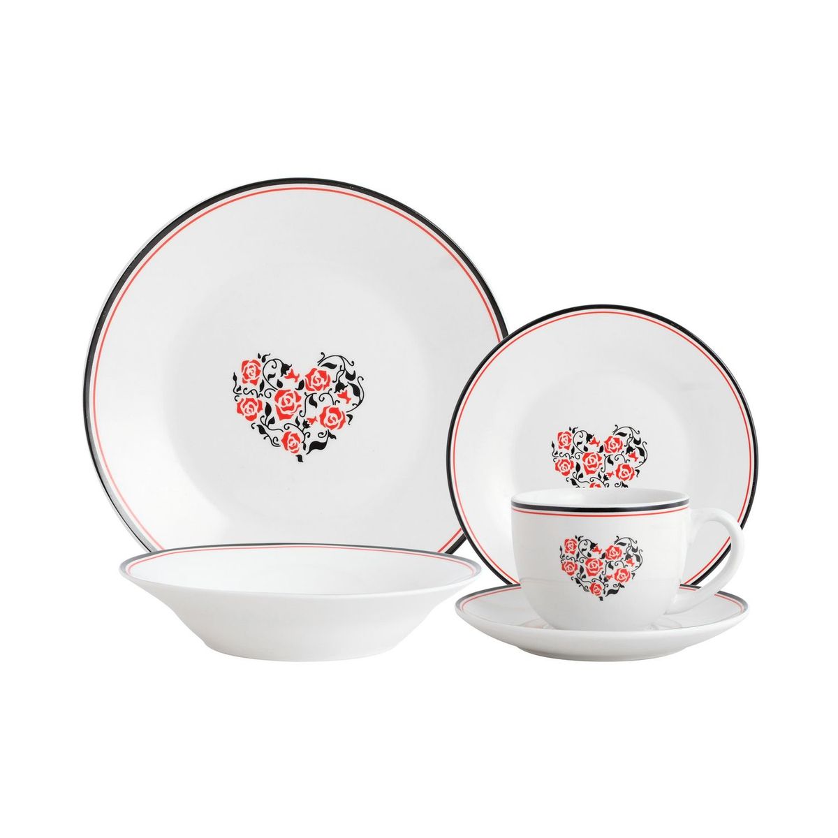 JUST HOME COLLECTION - Juego de vajillas Cerámico Corazón Blanco 20 Piezas