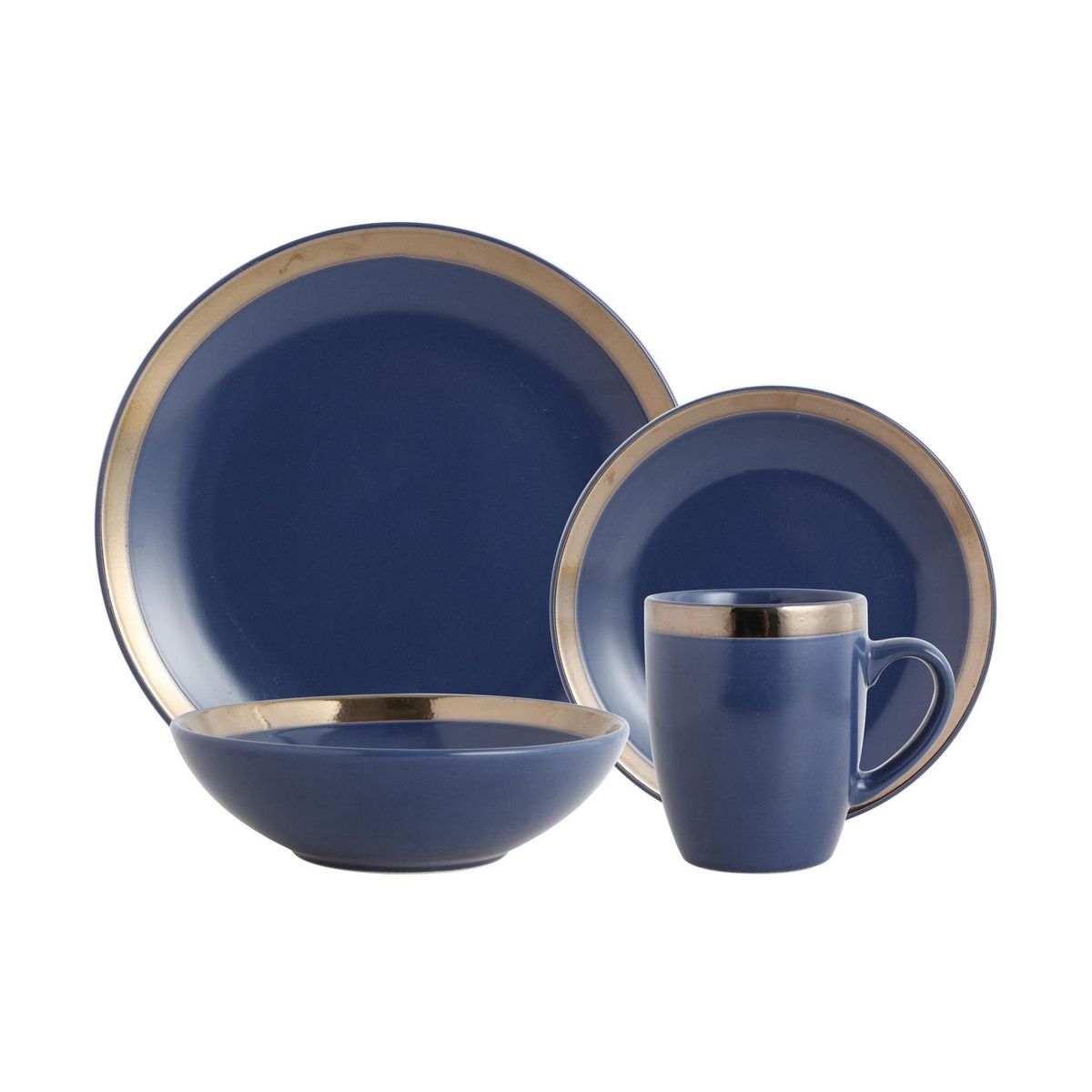 JUST HOME COLLECTION - Juego de vajillas Cerámica Ring Azul 16 Piezas