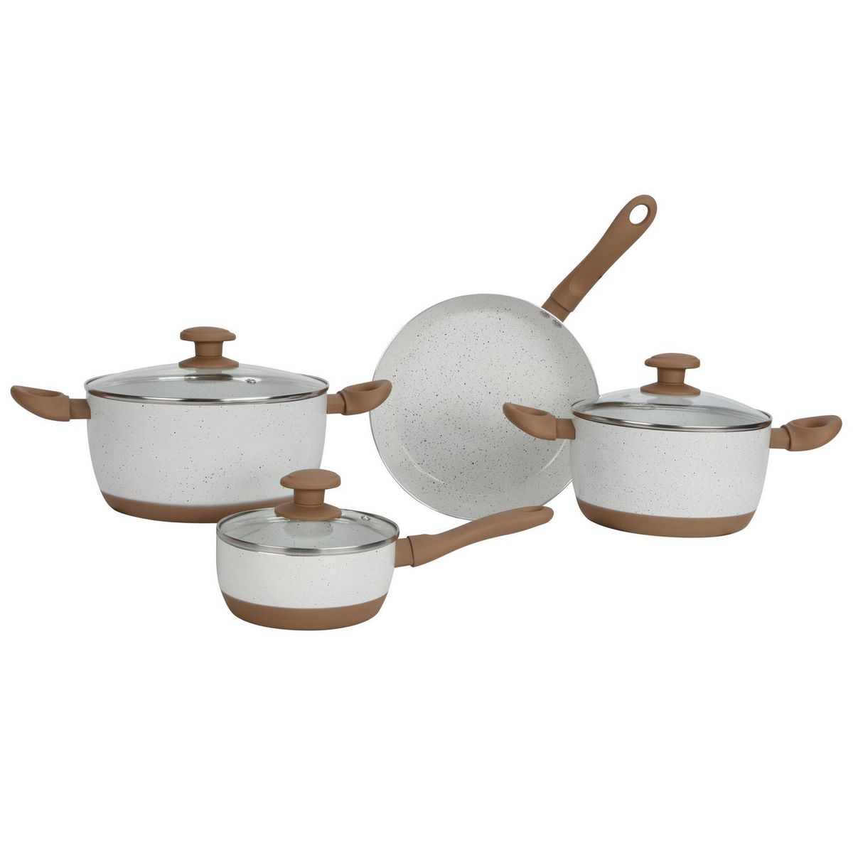 JUST HOME COLLECTION - Juego De Ollas 7 Piezas Cerámica Blanco Mango De Madera