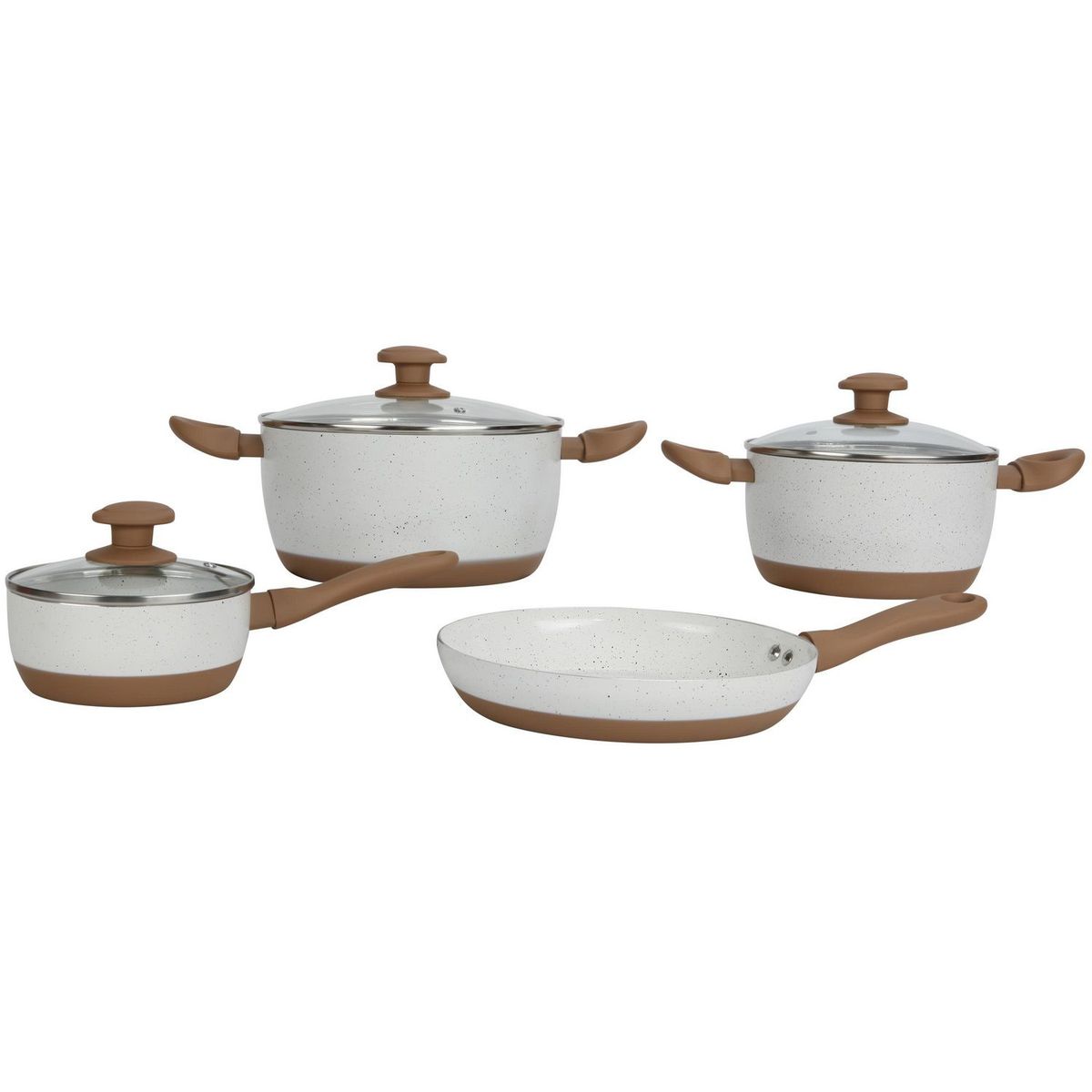 JUST HOME COLLECTION - Juego De Ollas 7 Piezas Cerámica Blanco Mango De Madera