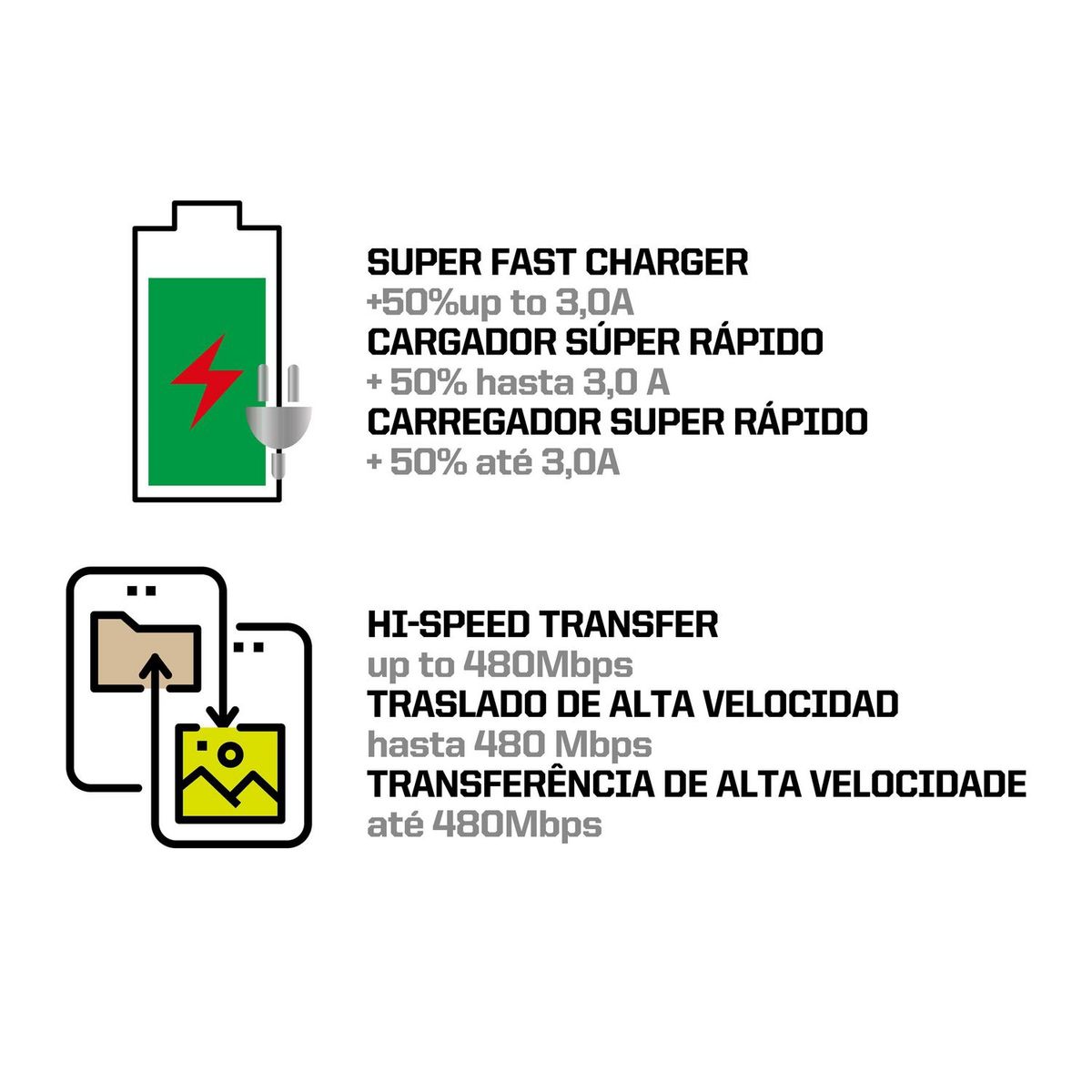 UBERMANN - Cable USB a Type-C 2m Ubermann Blanco/Negro