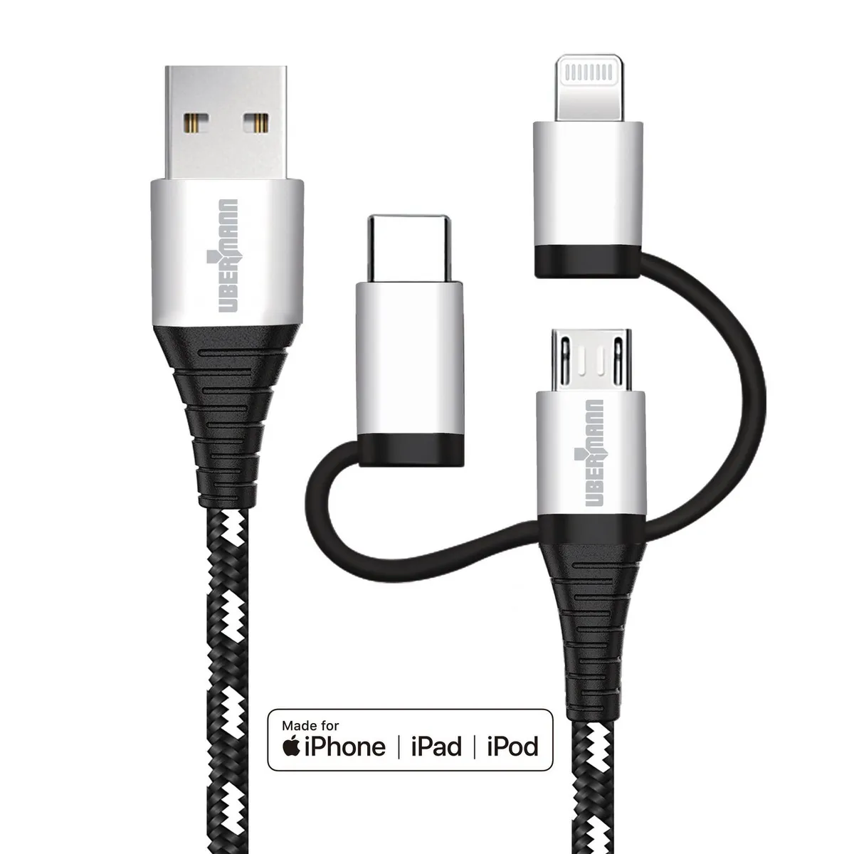 UBERMANN - Cable USB 3 en 1 2m Ubermann Blanco/Negro