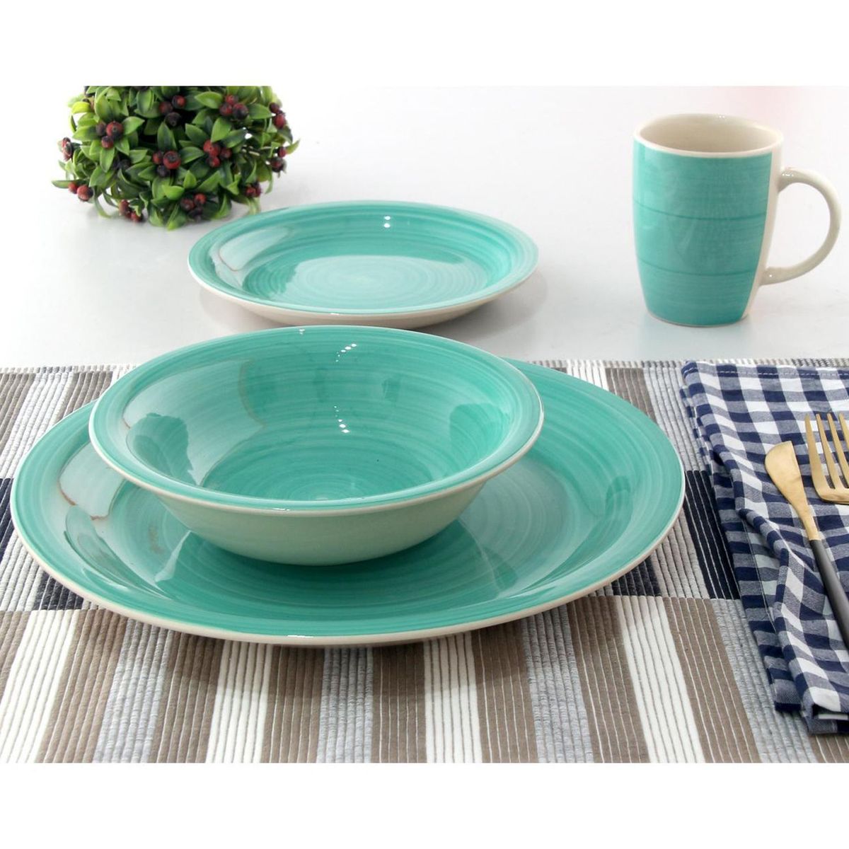 JUST HOME COLLECTION - Juego de vajillas Cerámica Verde 16 Piezas