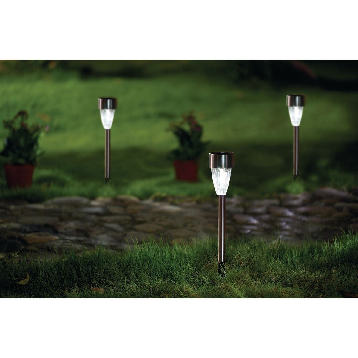 JUST HOME COLLECTION - Pack 4 Estaca Solar Round Plateada Luz Fría