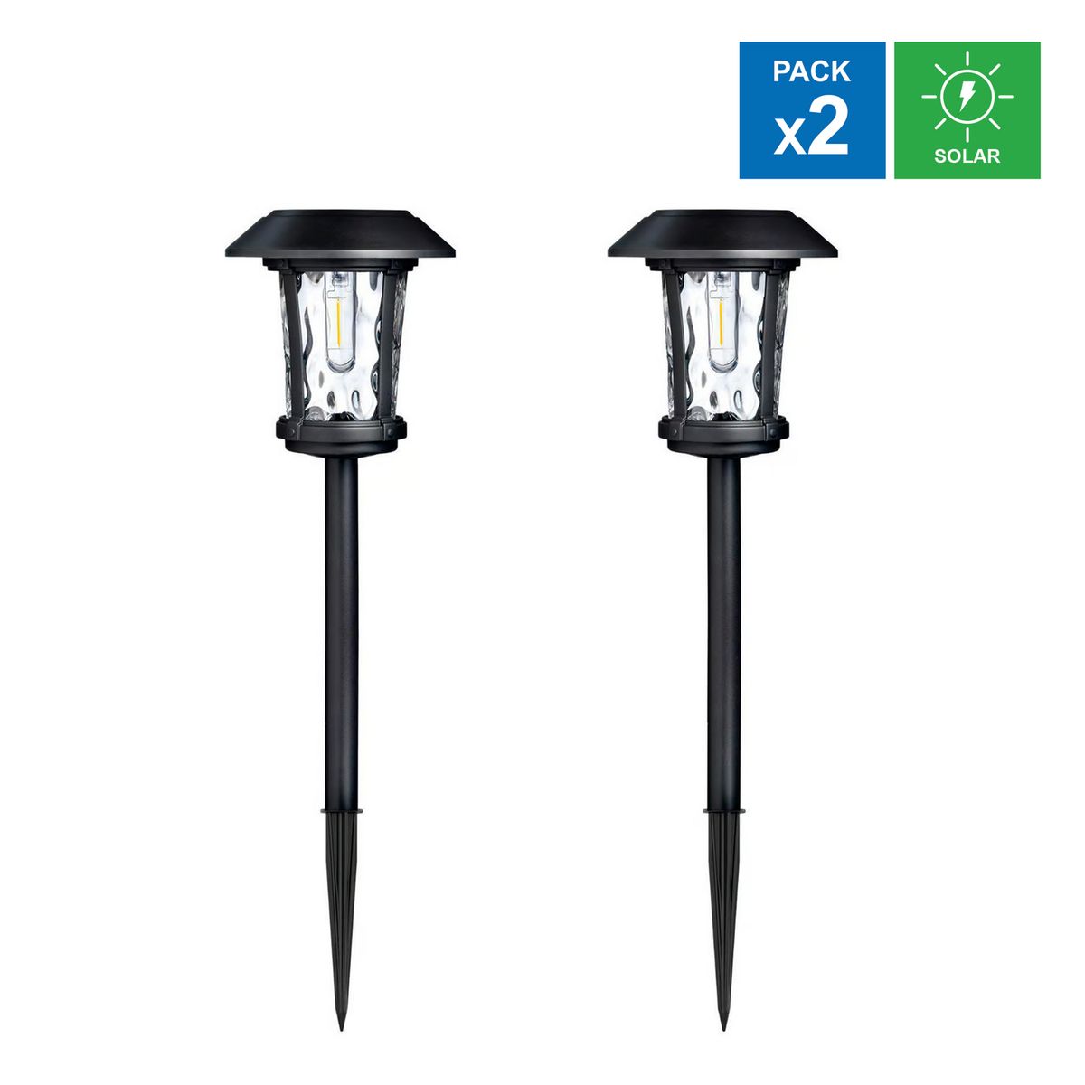 JUST HOME COLLECTION - Pack X2 Estaca Solar Classic Negro Luz Cálida