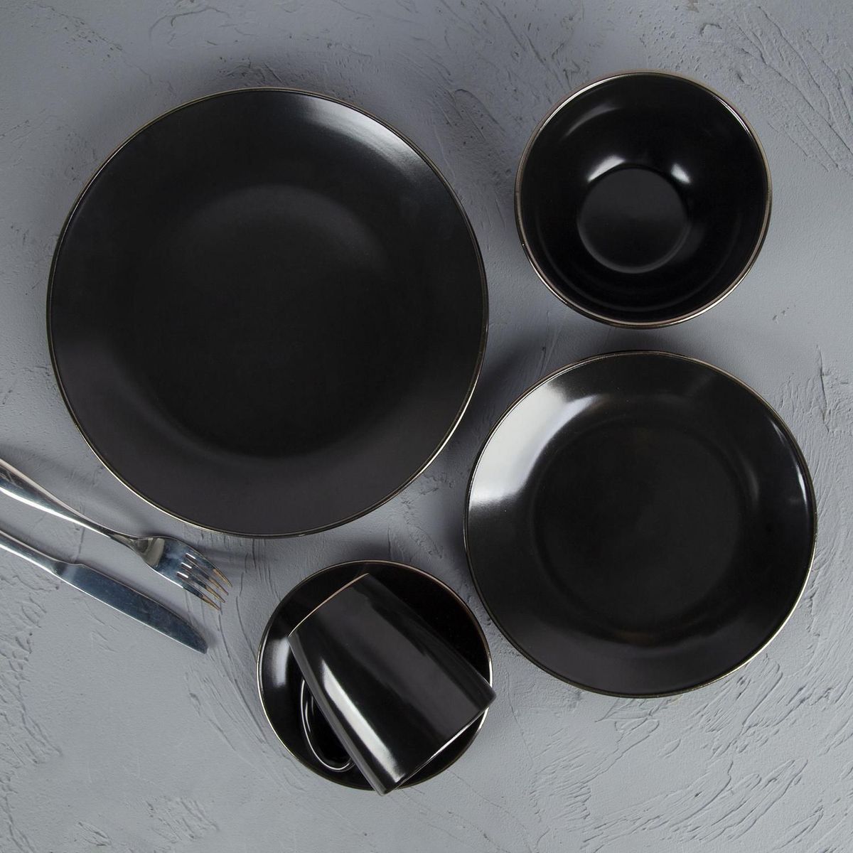 JUST HOME COLLECTION - Juego de vajillas Cerámica Negro 16 Piezas