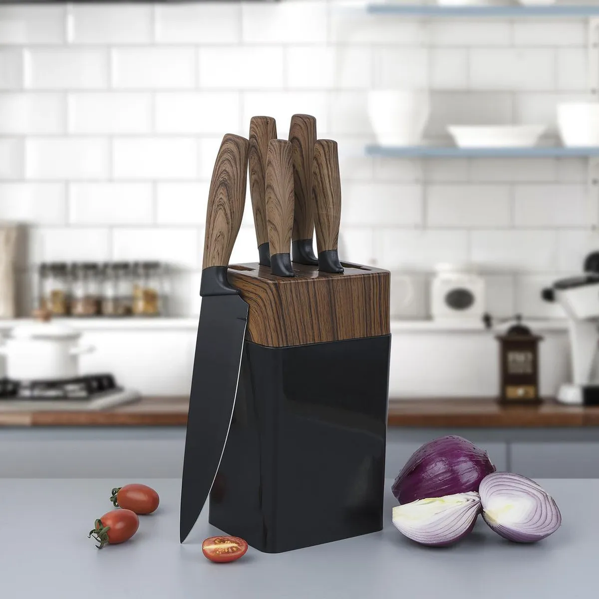 JUST HOME COLLECTION - Set x 6 Piezas Cuchillos + Taco de Madera