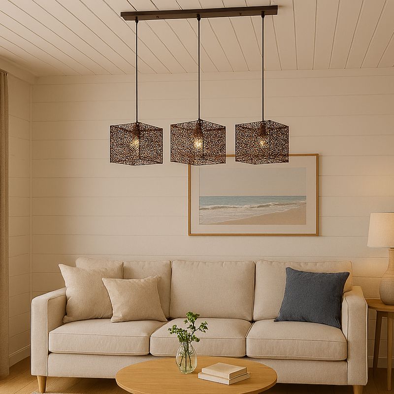 JUST HOME COLLECTION - Lámpara Colgante Cubos Café Ratan 3L E27