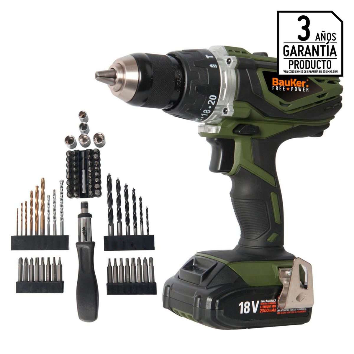 BAUKER - Taladro Percutor Inalámbrico Bauker 18v + Set 70 Accesorios Bauker