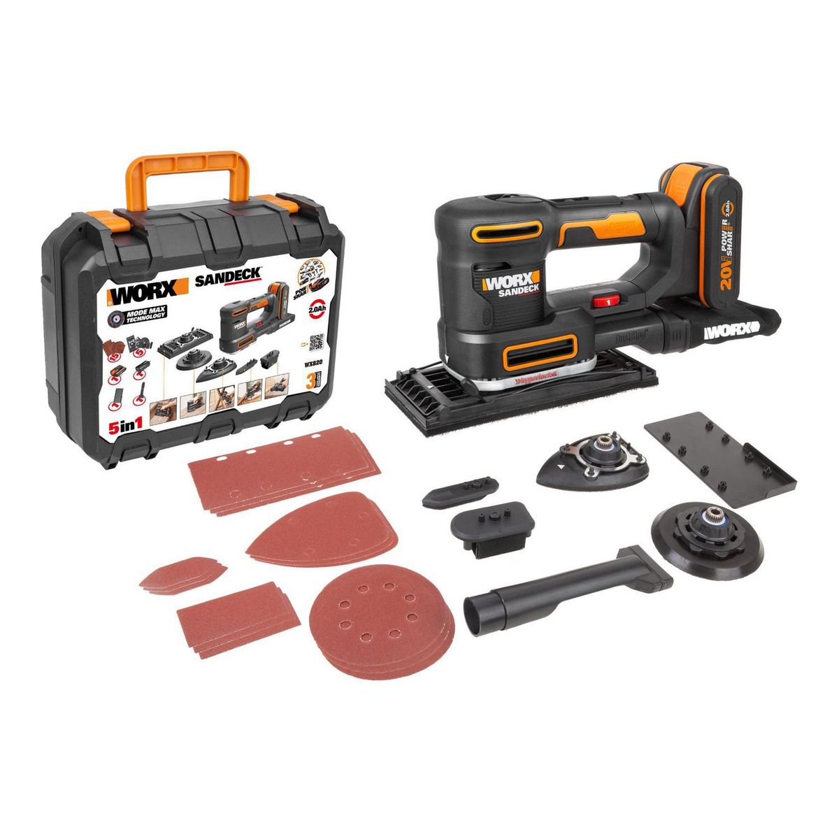 WORX - Set Lijadora Inalámbrica 20V + Accesorios Worx