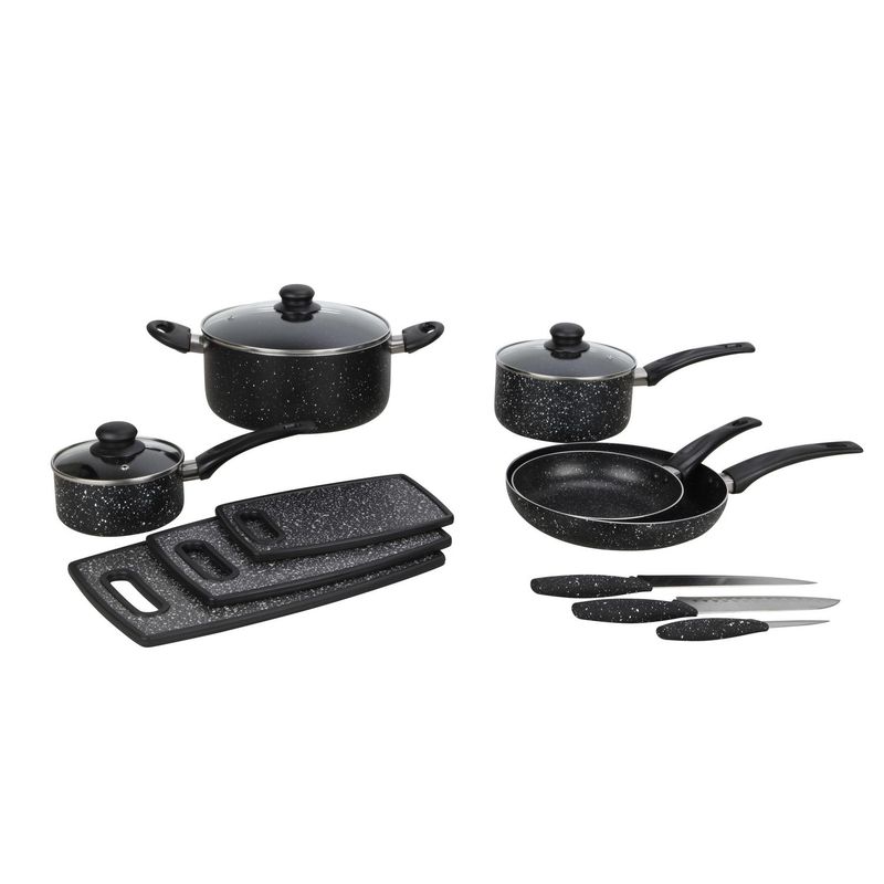 JUST HOME COLLECTION - Juego De Ollas 8 Piezas Negro Antiadherente + Tabla 3 Und. + Cuchillo