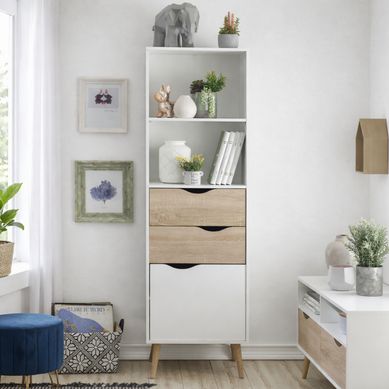 Estante Librero 2 Niveles Oslo Blanco/Roble