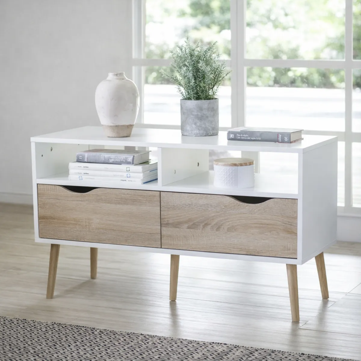 TVILUM - Mesa de TV 45" Oslo Blanco/Oak