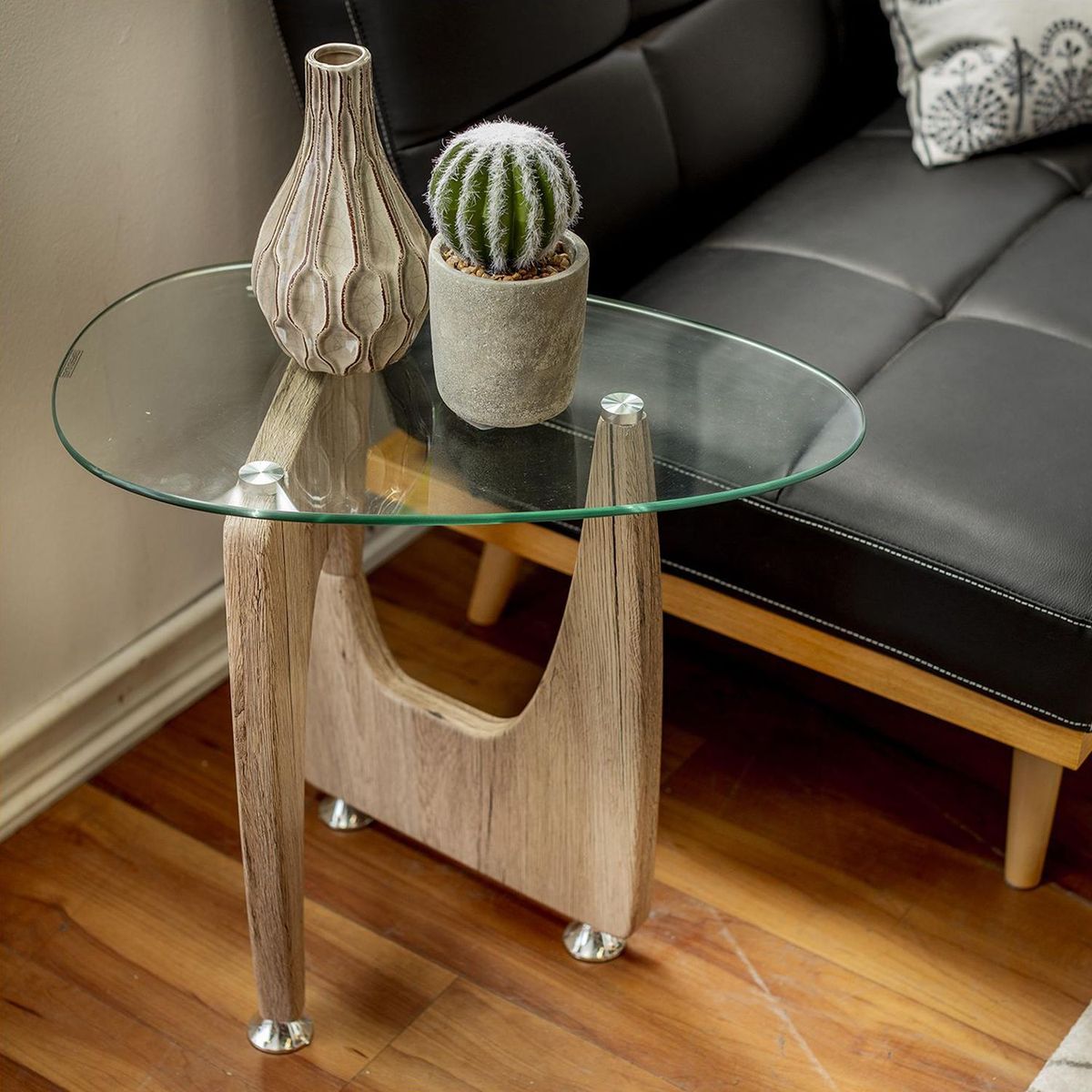 JUST HOME COLLECTION - Mesa Lateral Vidrio Disk 55x35x50cm