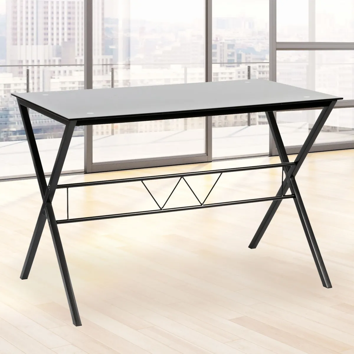 JUST HOME COLLECTION - Escritorio Negro de Vidrio Industrial