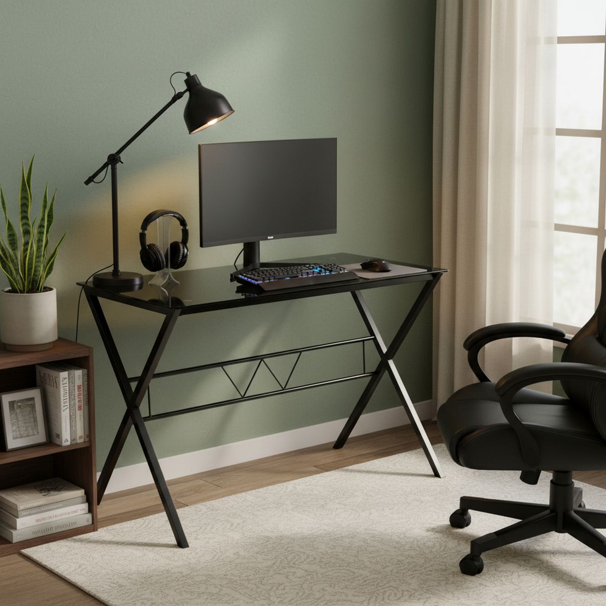 JUST HOME COLLECTION - Escritorio Negro de Vidrio Industrial