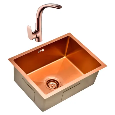 Lavaplatos Bajo Cubierta Cobre 45x58cm + Monomando Cocina Rose Gold Vittorio