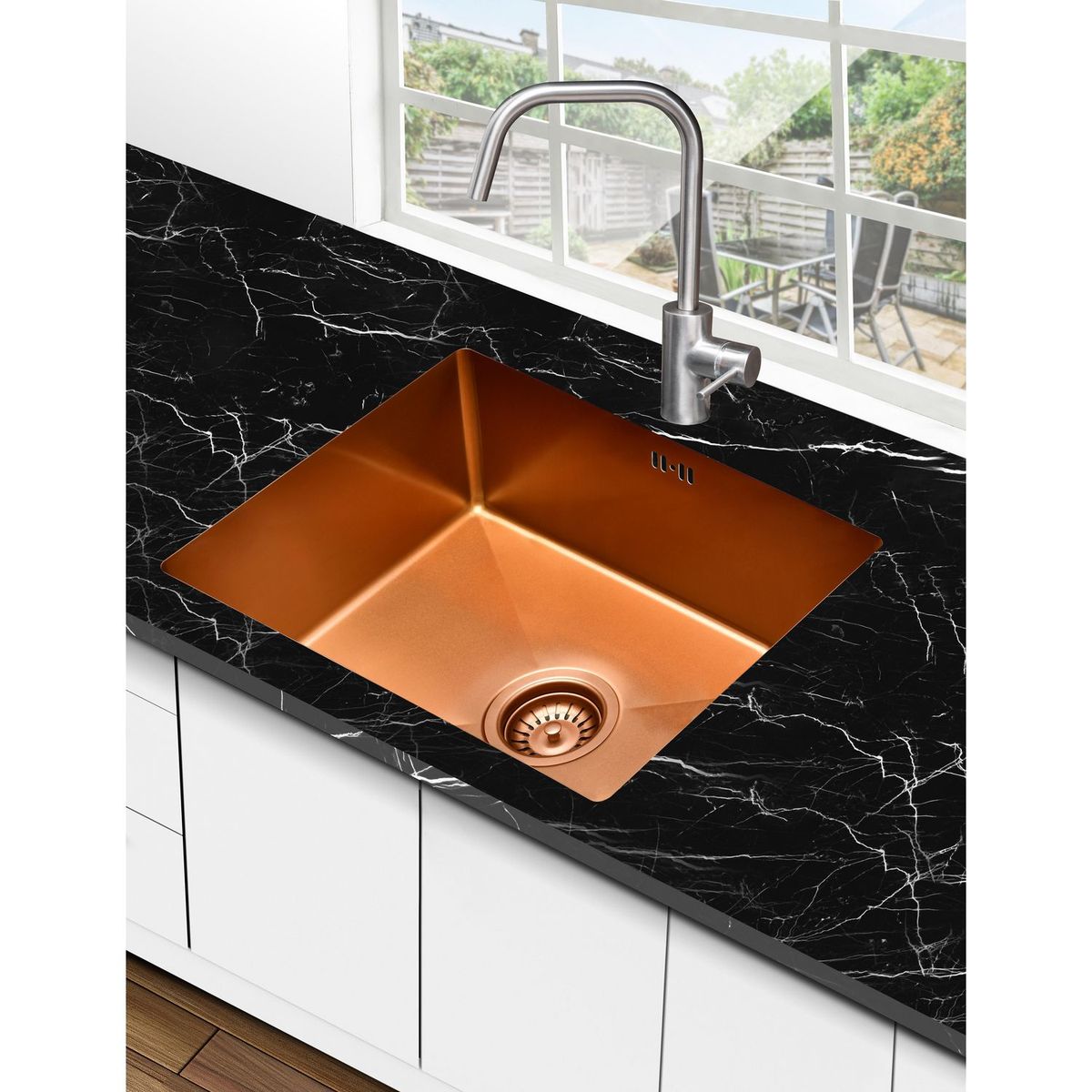 SENSI DACQUA - Lavadero de Cocina Acero Inoxidable 1 Poza Cobre 45x58cm