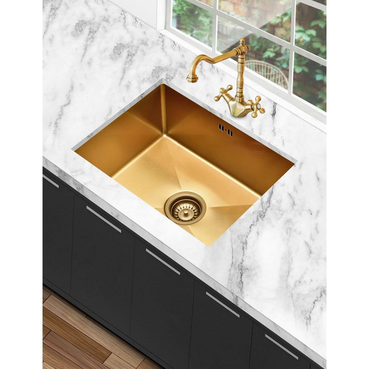 SENSI DACQUA - Lavadero de Cocina Acero Inoxidable 1 Poza Gold 45x58cm