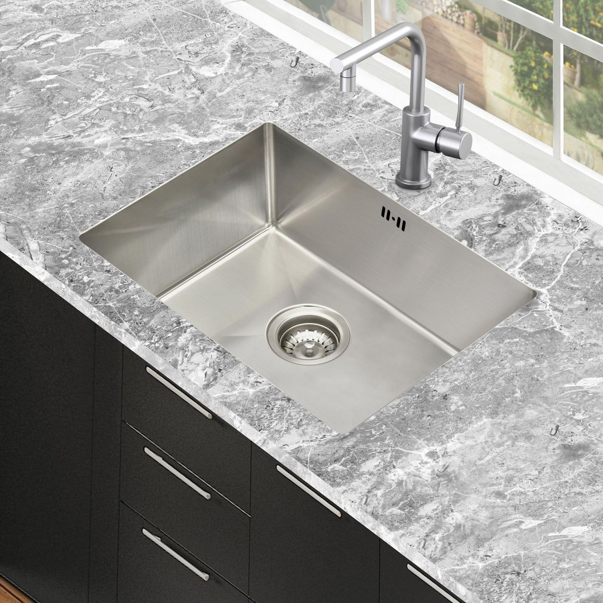 SENSI DACQUA - Lavadero de Cocina Acero Inoxidable 1 Poza 45x58cm