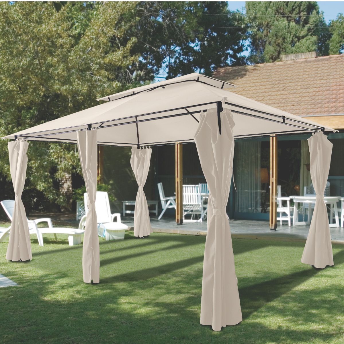 JUST HOME COLLECTION - Pérgola de Metal Beige 3x4m