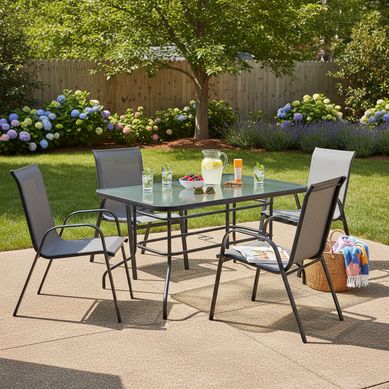 Juego de comedor Mesa Rect�ngular con Vidrio 140x90cm + 4 sillas Sling