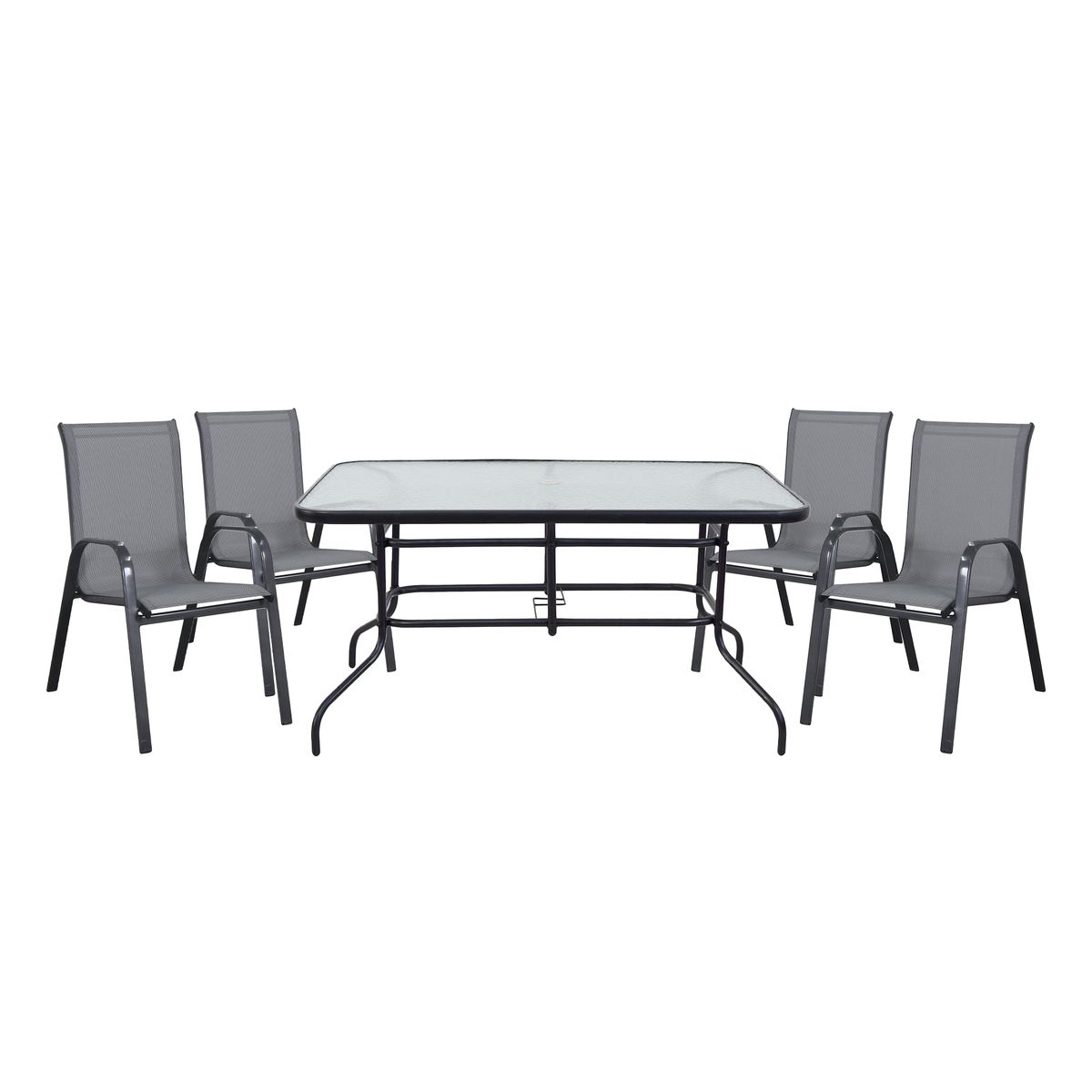 JUST HOME COLLECTION - Juego de comedor Mesa Rectángular con Vidrio 140x90cm + 4 sillas Sling