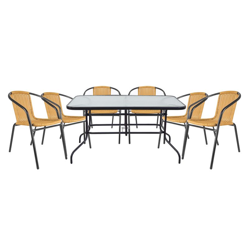 JUST HOME COLLECTION - Combos Mesa de Vidrio Rectangular + 06 Sillas Ratán