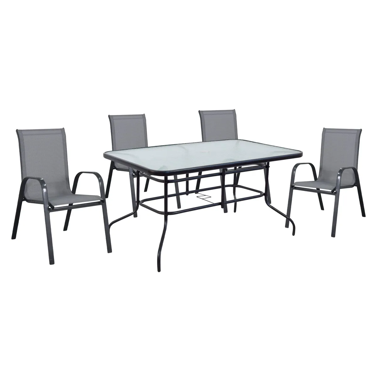 JUST HOME COLLECTION - Juego de comedor Mesa Rectángular con Vidrio 140x90cm + 4 sillas Sling
