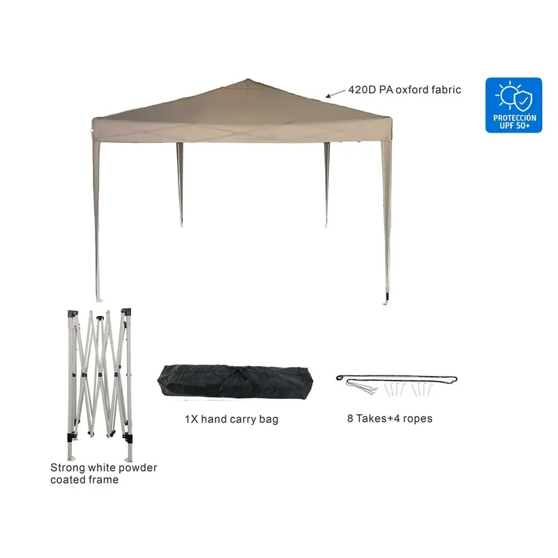 JUST HOME COLLECTION - Toldo Plegable 3x3m Protección UPF 50+ Taupe