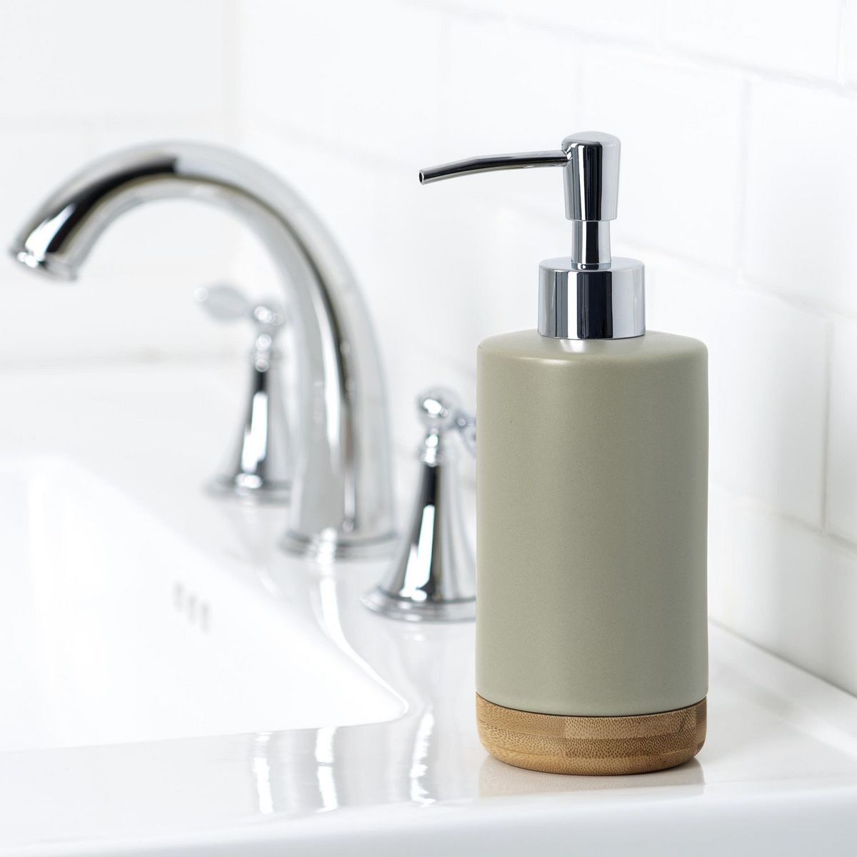 JUST HOME COLLECTION - Dispensador de Jabón Doble Bambú Gris