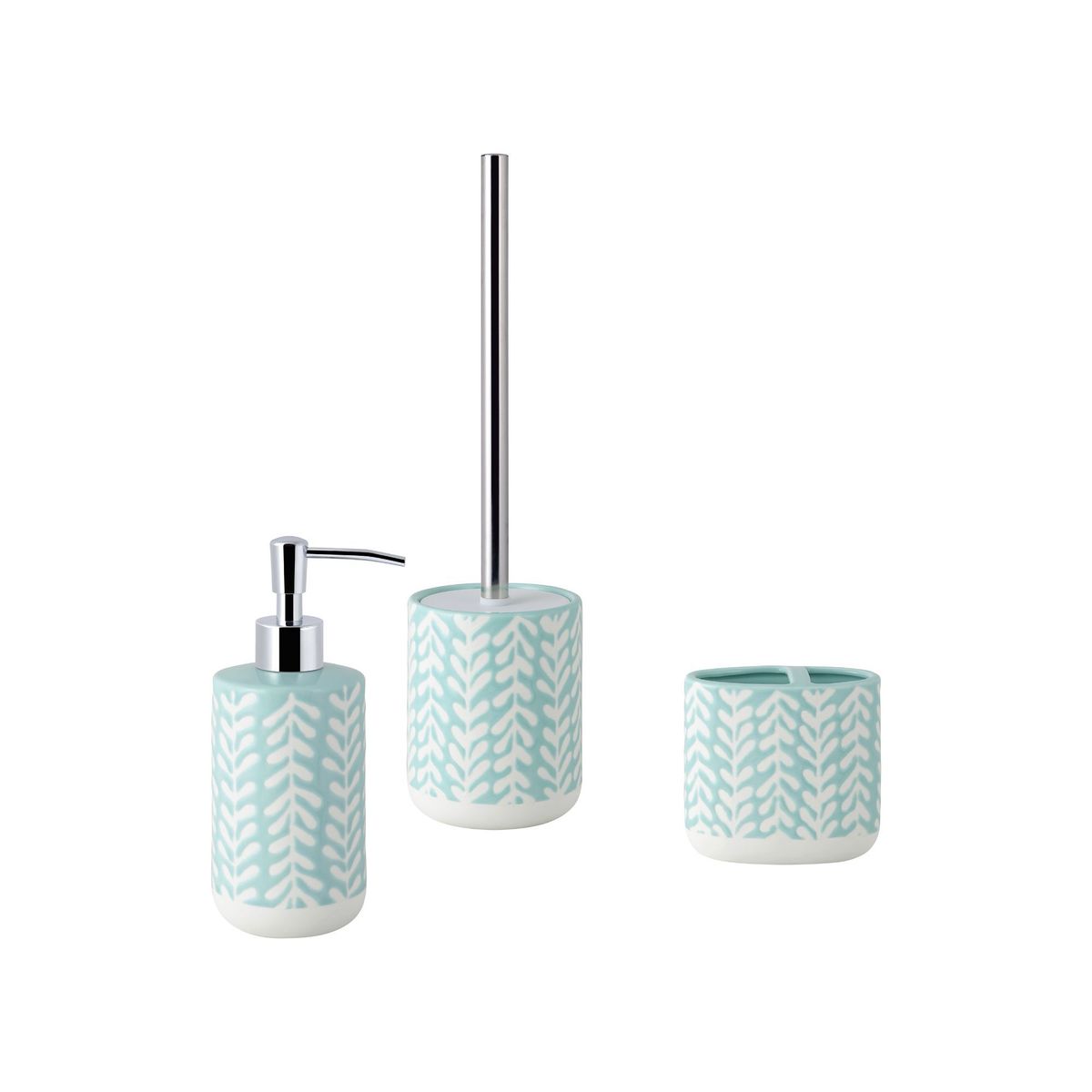 JUST HOME COLLECTION - Set de Baño 3 Piezas Dispensador de Jabón + Portacepillo + Escobilla Inodoro Vine Green