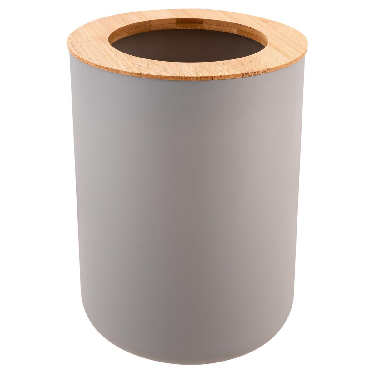 JUST HOME COLLECTION - Papelera de Plástico y Bambú sin Tapa Gris 5L