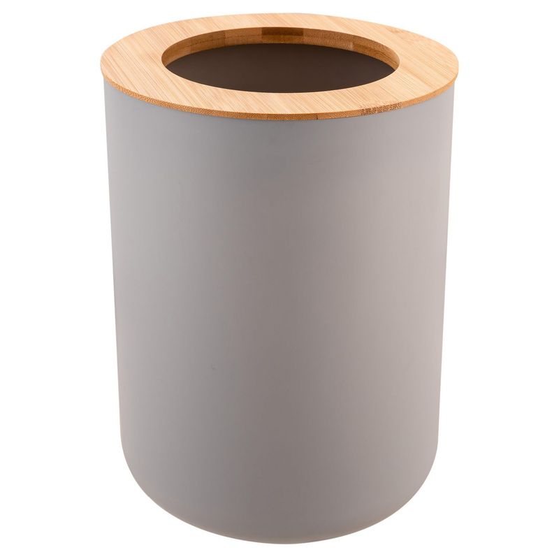 JUST HOME COLLECTION - Papelera de Plastico y Bambú sin Tapa 5 litros Gris