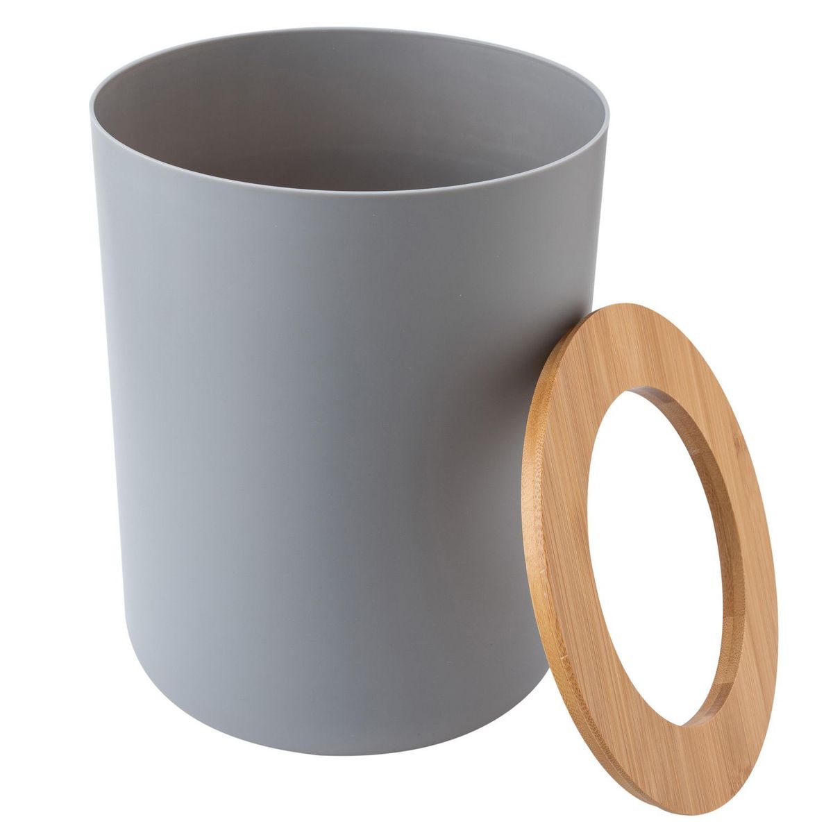 JUST HOME COLLECTION - Papelera de Plástico y Bambú sin Tapa Gris 5L